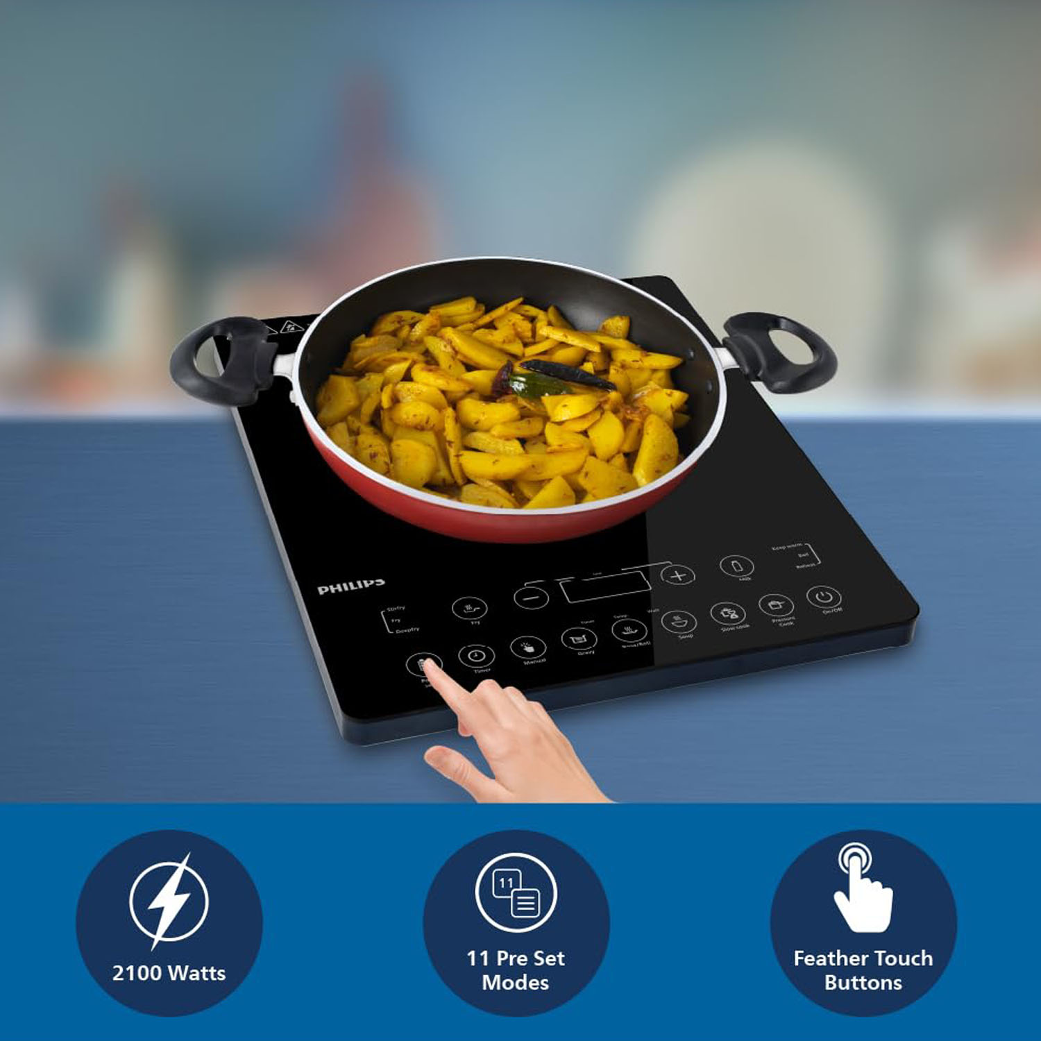 Philips 2100 Watt Induction Cooktop with 8 Power Levels, Black, HD4929/01 - Image 4