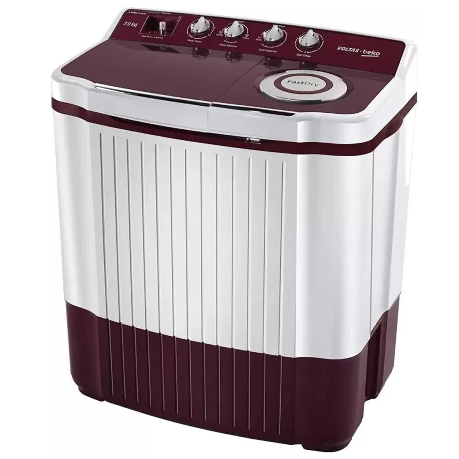 Voltas Beko 7 KG Semi Automatic Machine with 3 Wash Programes and Two Way Waterfall, Burgandy, WTT70DLIM Voltas Beko 7 KG Semi Automatic Machine with 3 Wash Programes and Two Way Waterfall, Burgandy, WTT70DLIM - Image 3