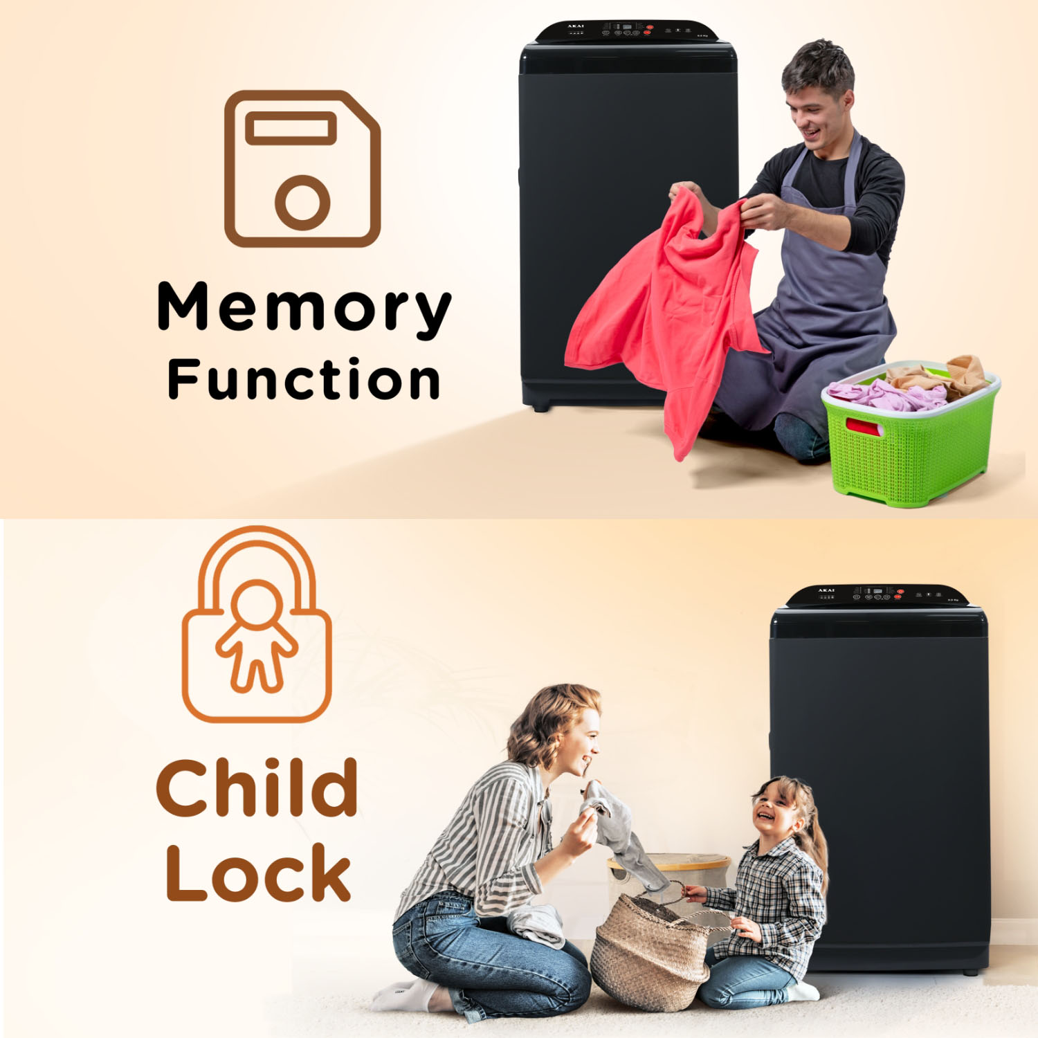 Akai Fully Automatic Top-load Machine with Built-in heater, One Touch Spin Function, Magic Filter with Waterfall and Rust Proof Body, Midnight Black, AFT-90DBG-H - Image 9