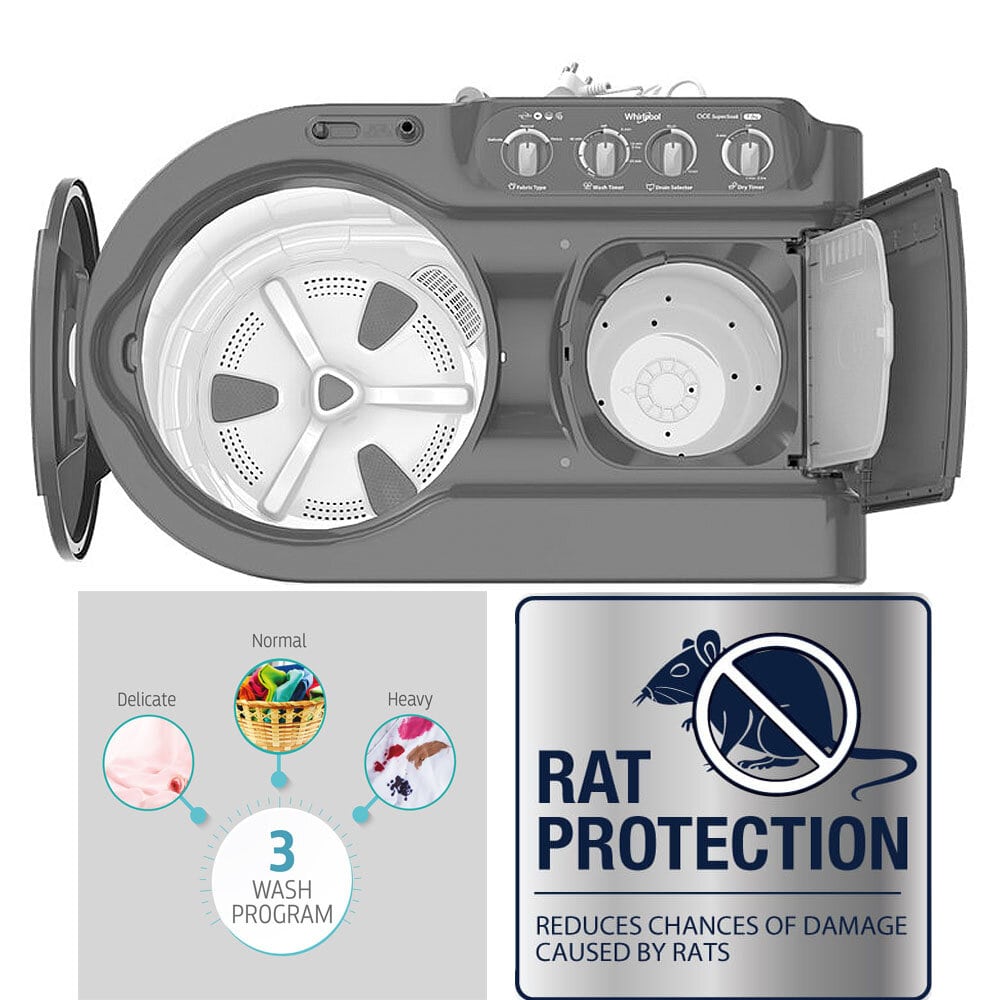 Whirlpool 7KG Semi Automatic Washing Machine, ACE 7.0 SUPER SOAK-ACE 7.0 SUP SOAK (GREY) (5YR) - Image 7