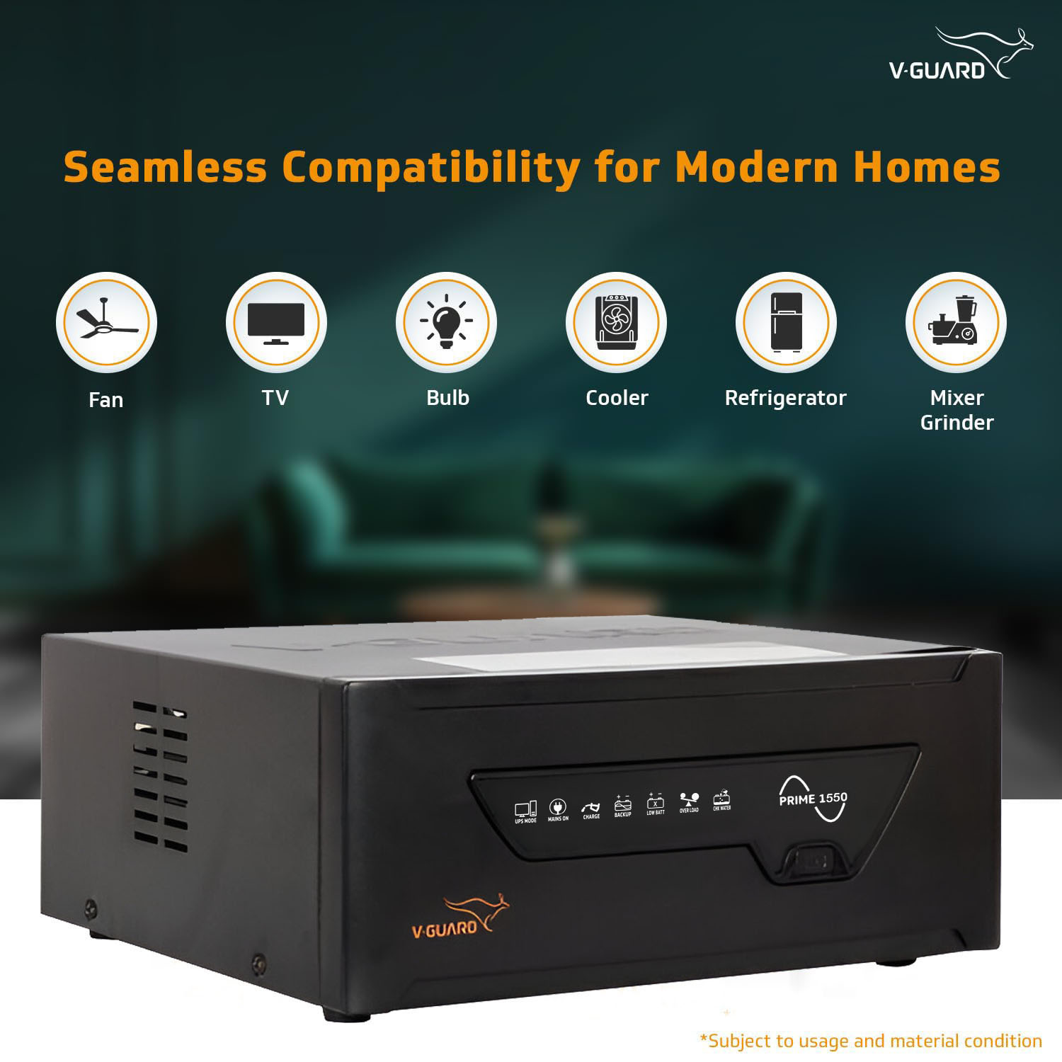 V-Guard 1300VA / 12V Pure Sine Wave Inverter for Home, Office & Shop, Reliable Power Backup, LED Display, Easy Installation, Black, Prime 1550 V-Guard 1300VA / 12V Pure Sine Wave Inverter for Home, Office & Shop, Reliable Power Backup, LED Display, Easy Installation, Black, Prime 1550 - Image 5