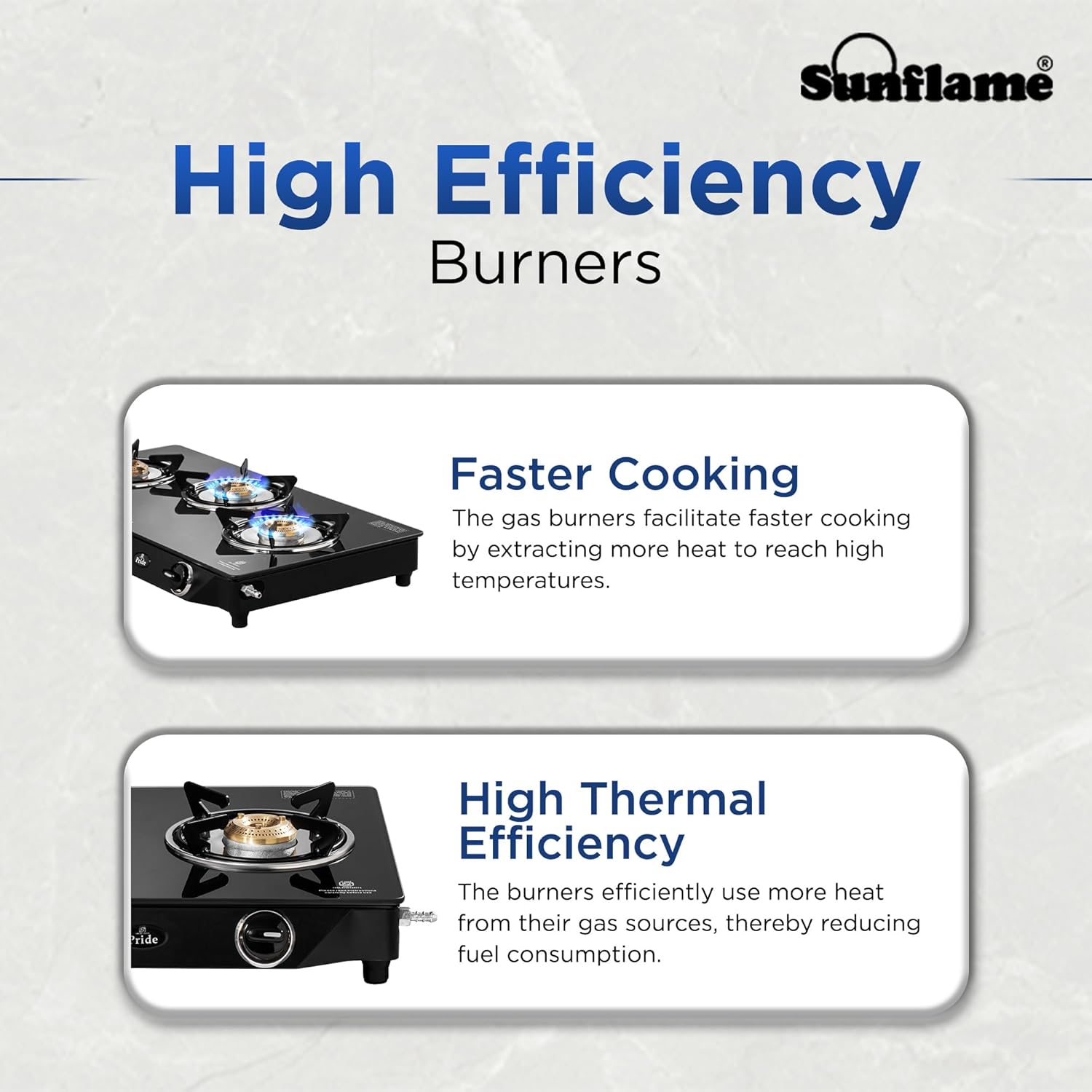 Sunflame Cooktop with 6MM Toughened Glass, Brass Burners and Black Powder Coated Galvanized Steel, LPG Stove GT Crown, Black-3 Brass Burner - Image 8