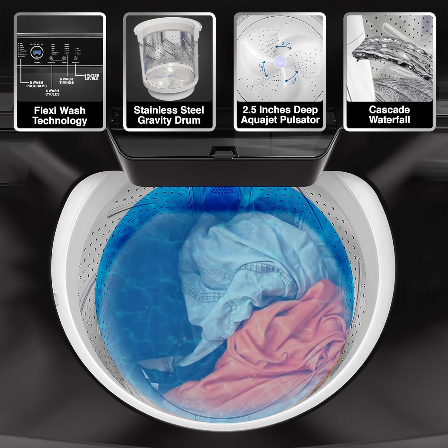 Godrej 7.5 KG Fully Automatic Top Load Machine with Zero Pressure Technology and 26 Wash Program, Black, WT EON 75 - Image 5