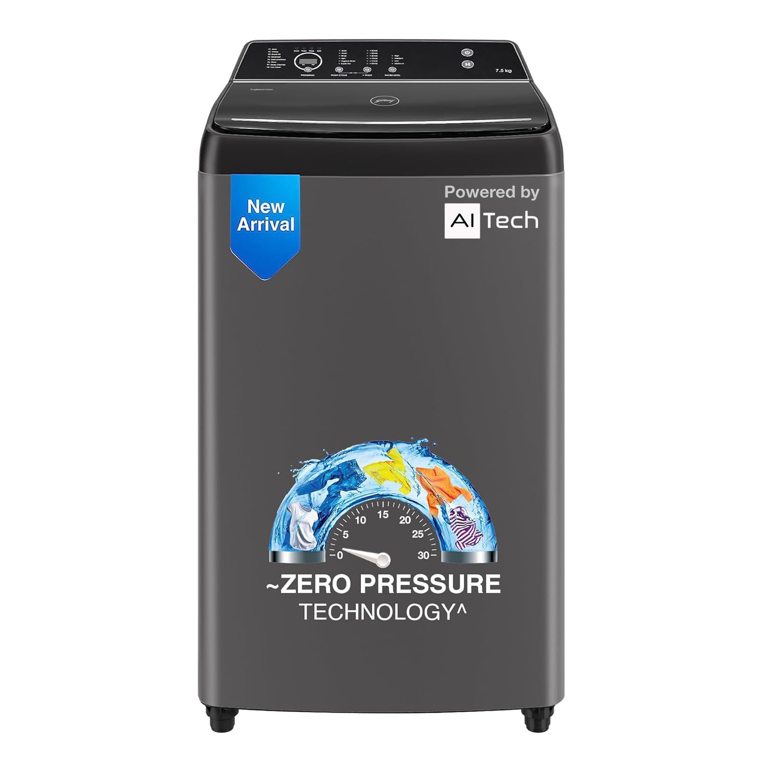 Godrej 7.5 KG Fully Automatic Top Load Machine with Zero Pressure Technology and 26 Wash Program, Black, WT EON 75 - Image 1