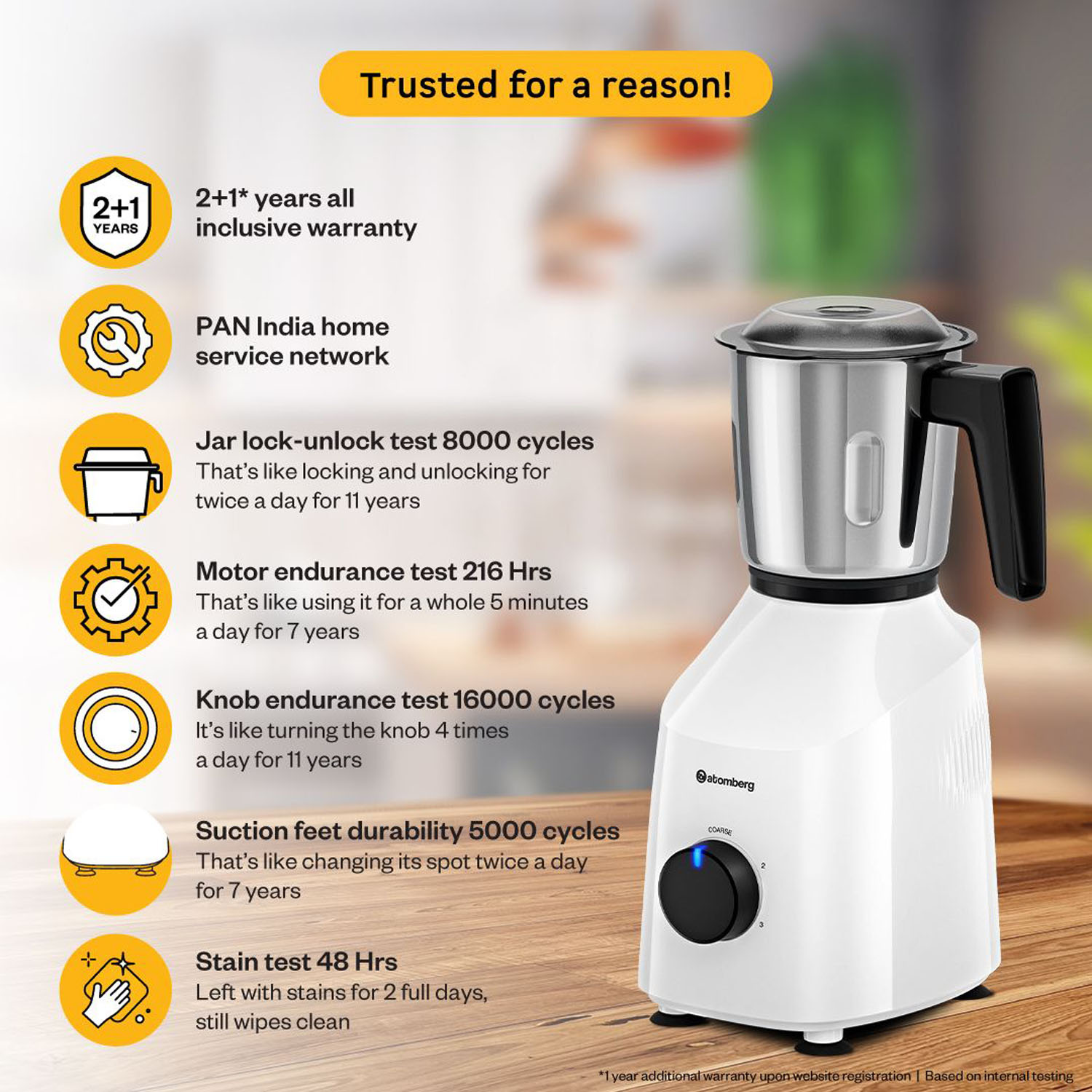 Atomberg 750 Watt Mixer Grinder with Coarse Mode Getting Silbatta Like Texture, 750W Intelligent Motor, Snow White, Xiana - Image 10