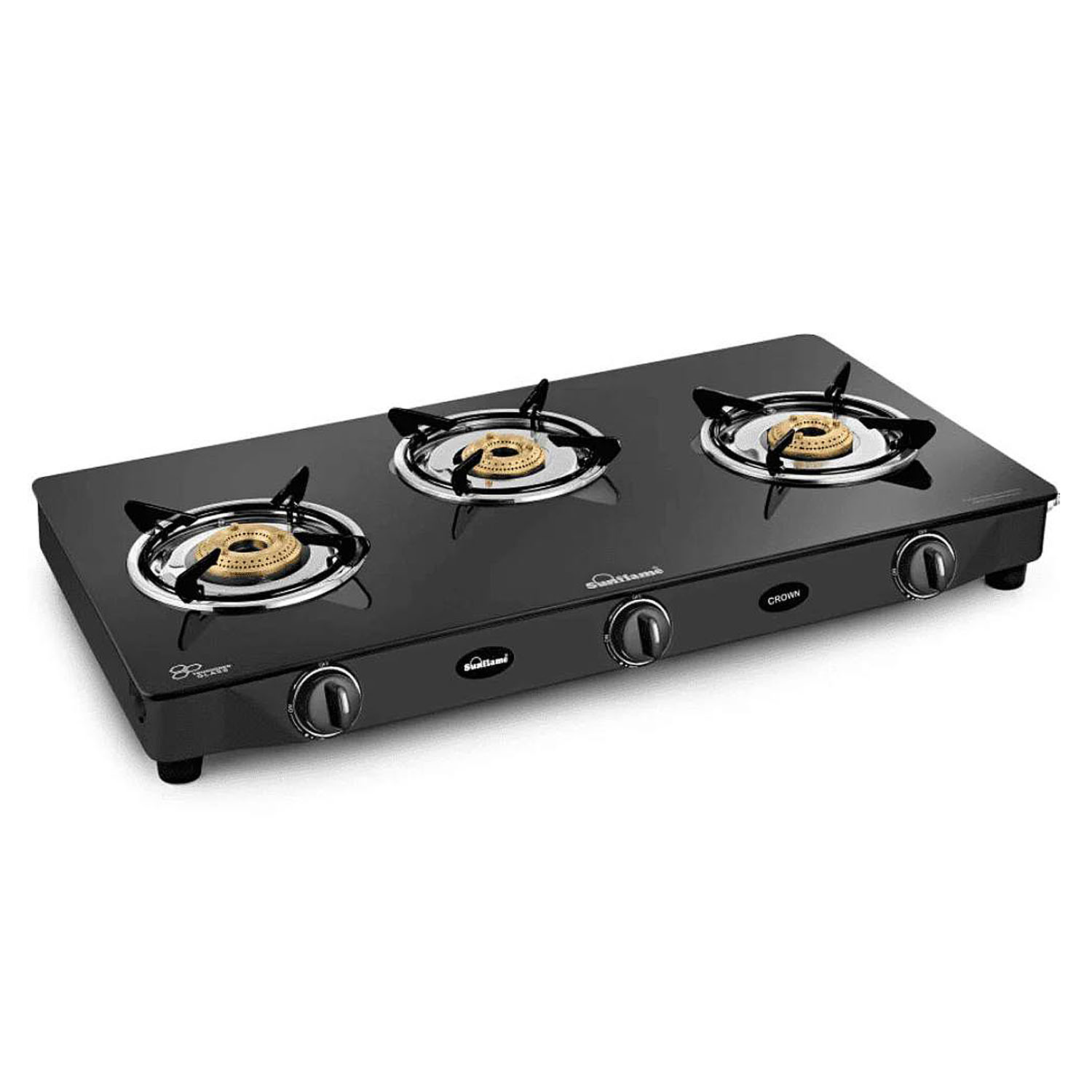 Sunflame Cooktop with 6MM Toughened Glass, Brass Burners and Black Powder Coated Galvanized Steel, LPG Stove GT Crown, Black-3 Brass Burner - Image 3
