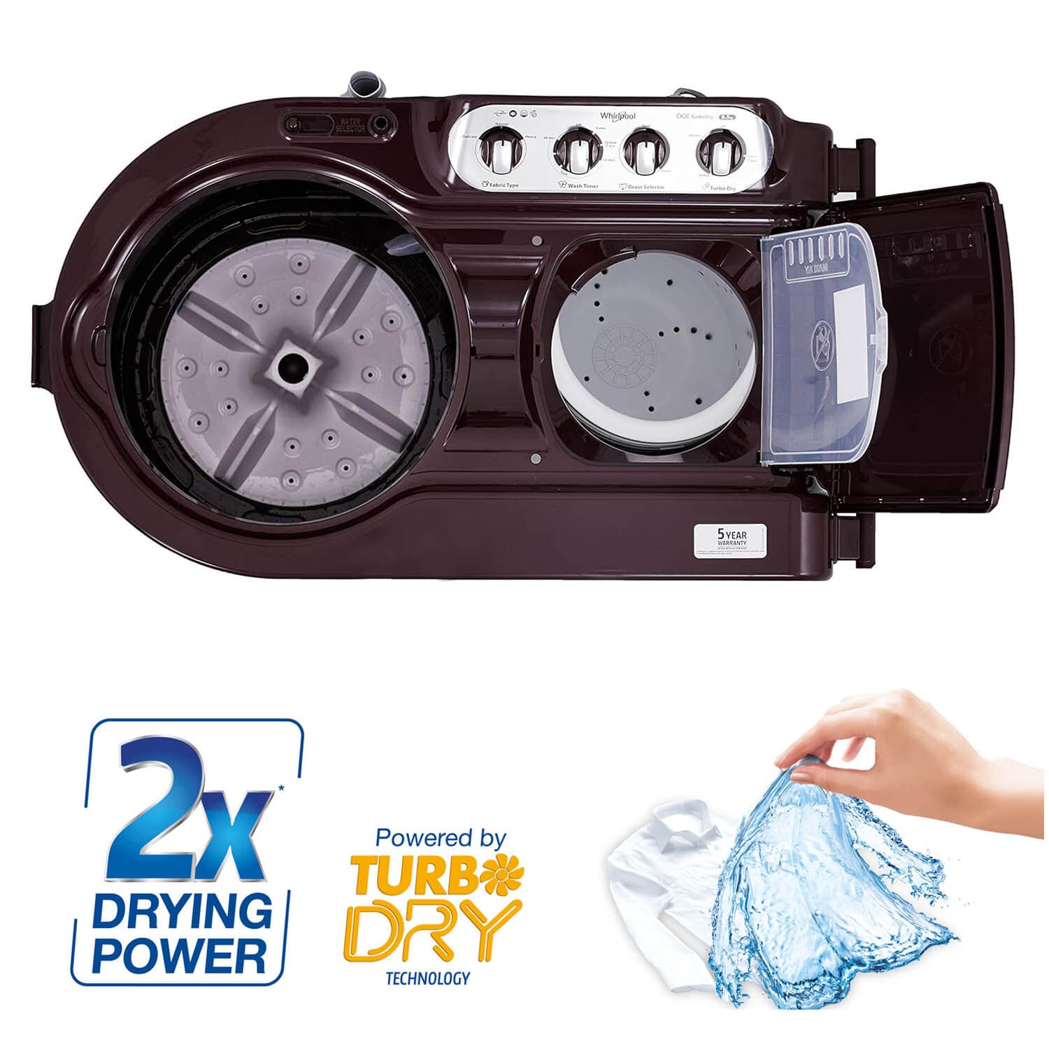 Whirlpool 8.5KG 5 Star Semi-Automatic Washing Machine with Turbo Lint Filter and Faster Drying, Ace Turbo Dry Xtraa-ACE 8.5 TRB DRY XTRAA WINE DZL (10YR) - Image 9
