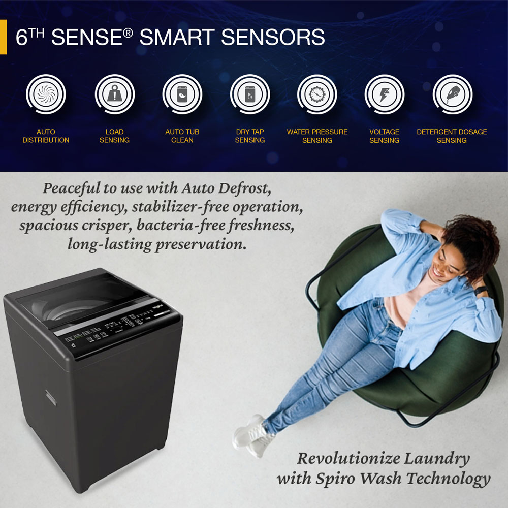 Whirlpool 7.5KG Top Load Fully Automatic Washing Machine, Grey, PREMIER GENX 7.5 Whirlpool 7.5KG Top Load Fully Automatic Washing Machine, Grey, PREMIER GENX 7.5 - Image 9