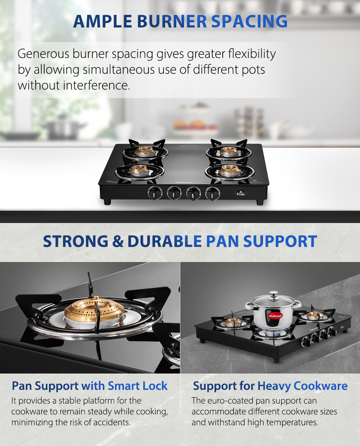 Sunflame 4 Burner Cooktop with 6MM Toughened Glass, Brass Burners & Black Powder Coated Galvanized Steel, Black, GT Crown - Image 9