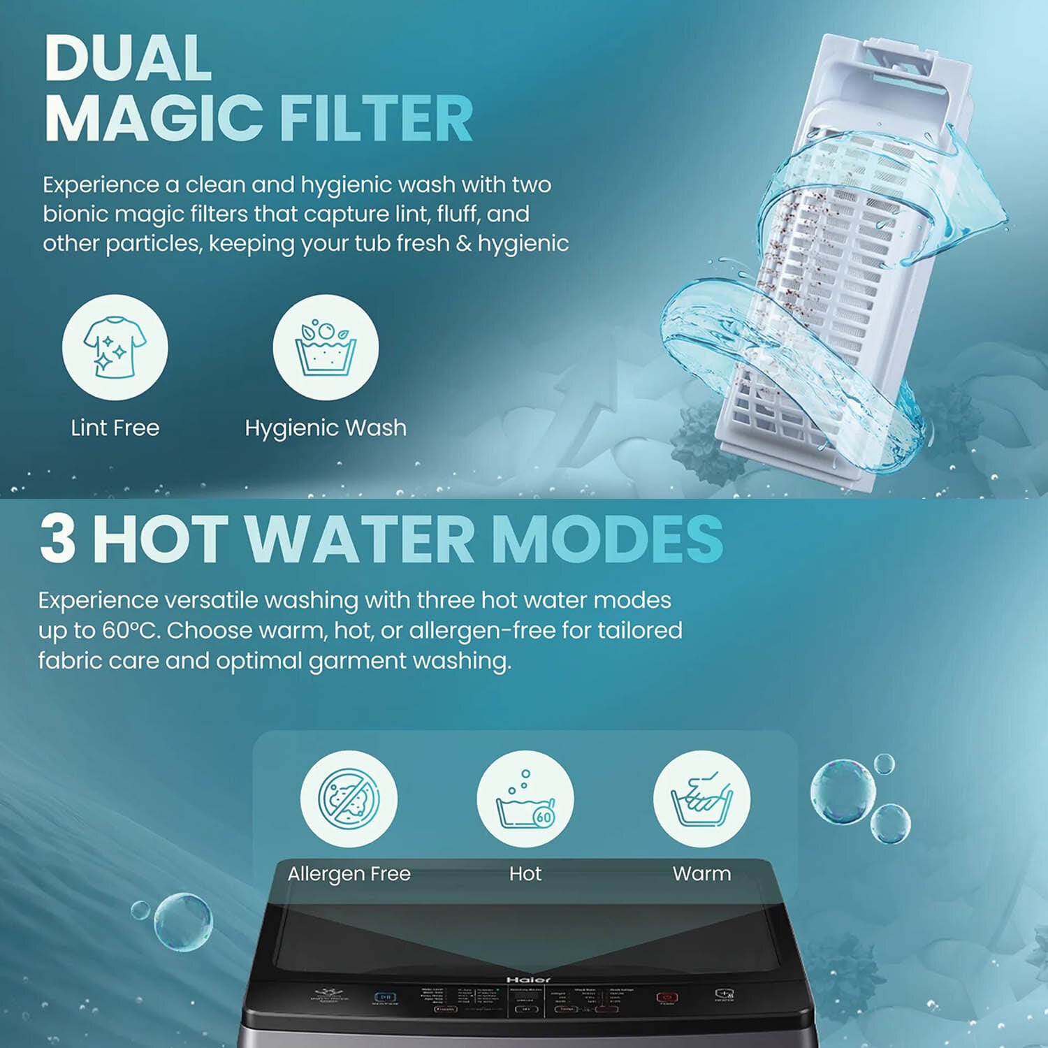 Haier 8 KG Fully Automatic Top Load Machine with Storm Pulsator, 3 Hot Water Modes, 15 Minutes Quick Wash and Built-In Heater, Silver, HWM80-H826S6 Haier 8 KG Fully Automatic Top Load Machine with Storm Pulsator, 3 Hot Water Modes, 15 Minutes Quick Wash and Built-In Heater, Silver, HWM80-H826S6 - Image 11