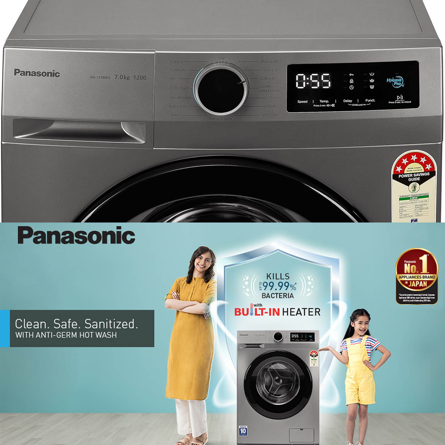 Panasonic 7 KG 1200 RPM Fully Automatic Front Load Machine with 5 Star Rating and Built-in Heater, Silver, NA-127MB3L01 - Image 10