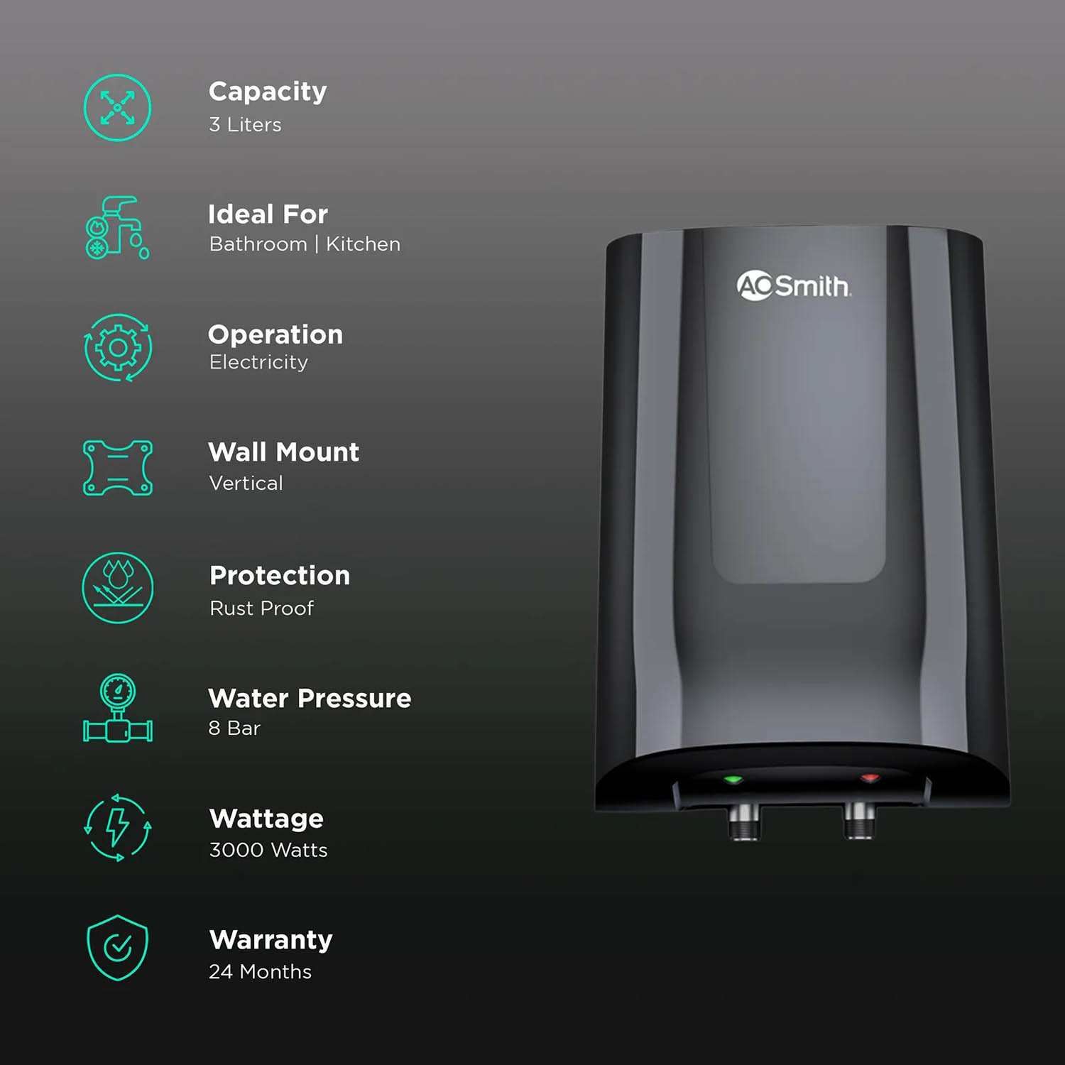 AO Smith, 3 Litre Instant Water Heater with 8 Pressure Bar and Stylish Design, MINIBOT-Black - Image 11