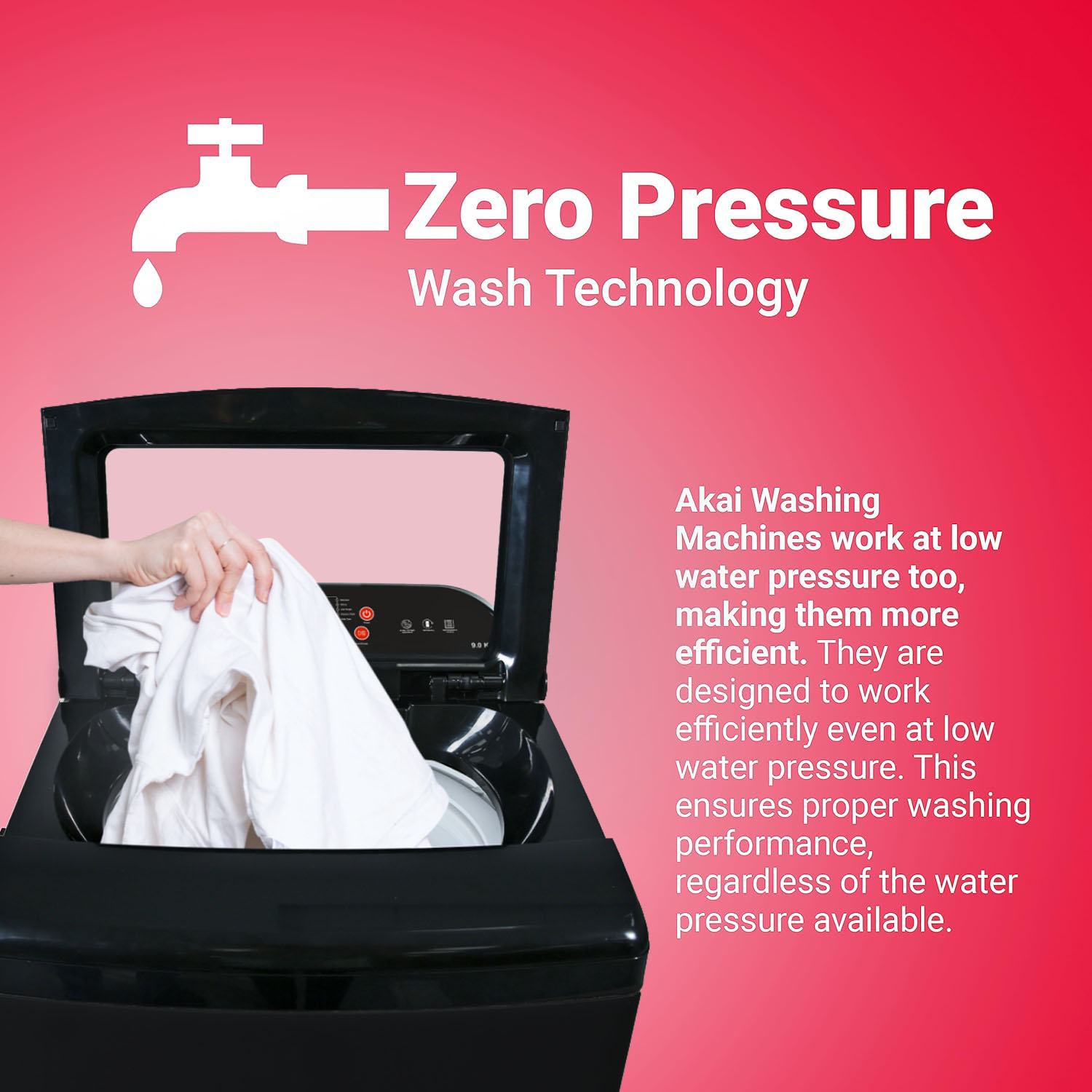 Akai Fully Automatic Top-load Machine with Built-in heater, One Touch Spin Function, Magic Filter with Waterfall and Rust Proof Body, Midnight Black, AFT-90DBG-H - Image 5