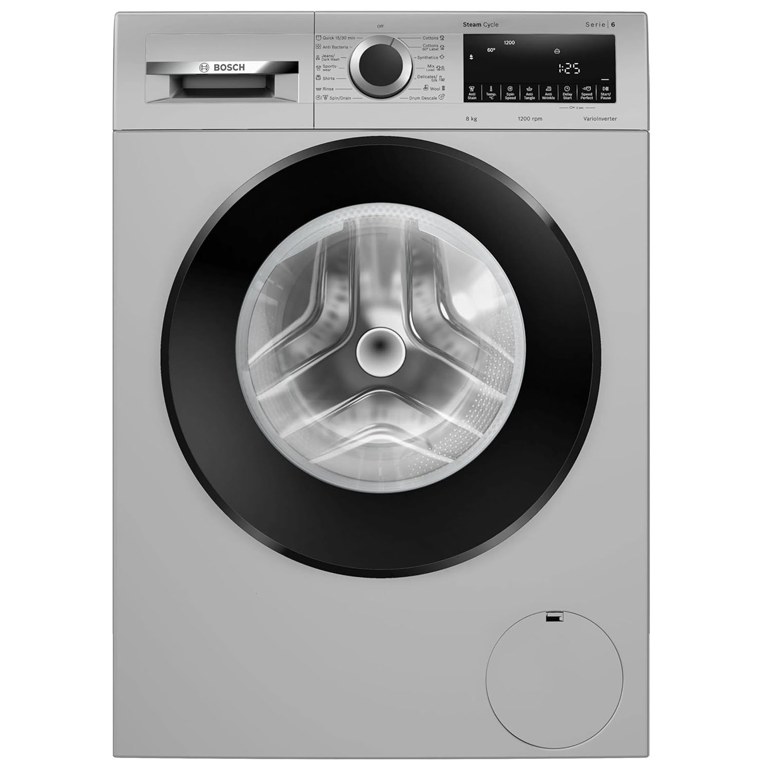 Bosch 8 KG 1200 RPM Fully Automatic Front Load Machine with Stain Wash Selection with 8 Programes, Silver, WGA1320SIN Bosch 8 KG 1200 RPM Fully Automatic Front Load Machine with Stain Wash Selection with 8 Programes, Silver, WGA1320SIN - Image 1