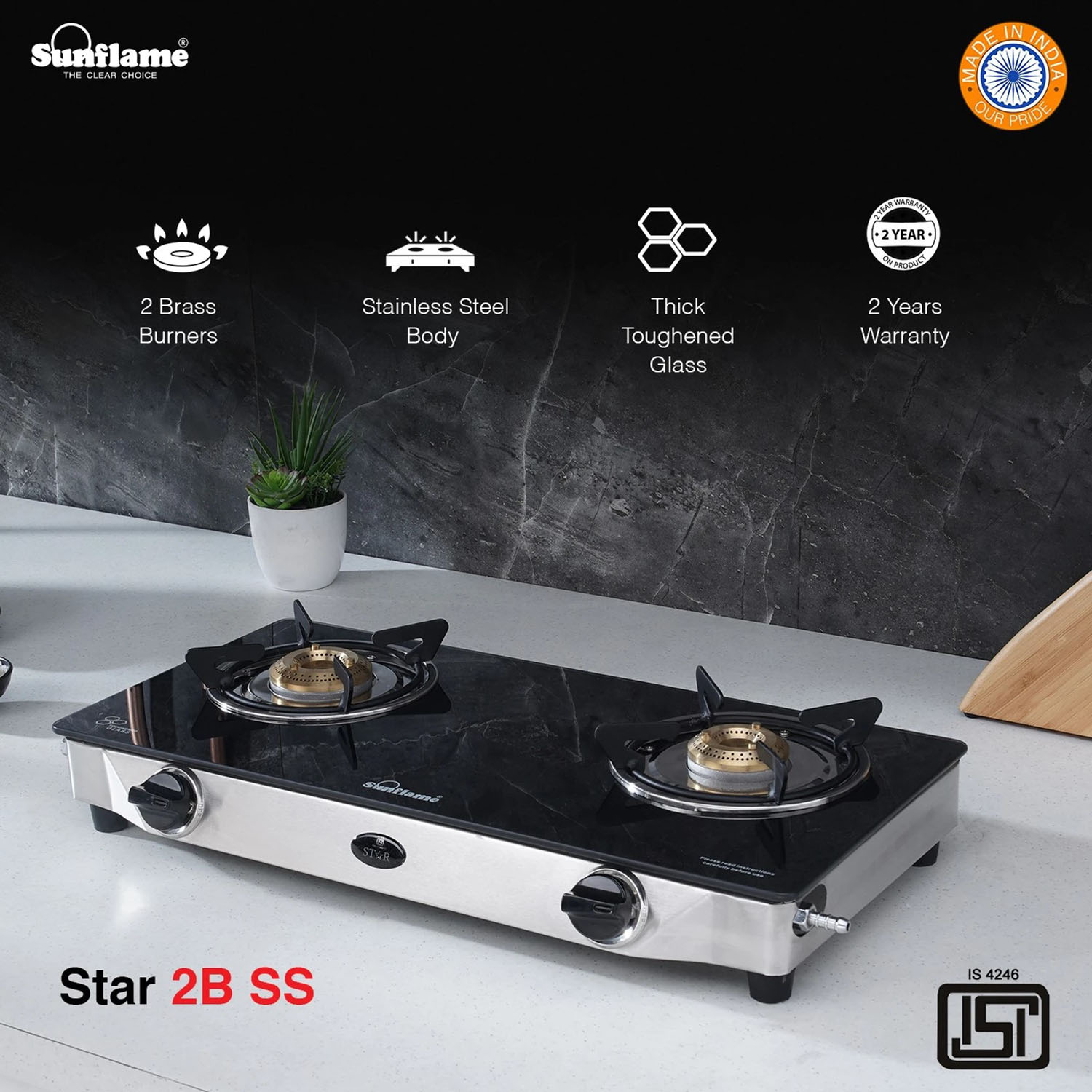 Sunflame Free-standing Cooktop STAR 2B SS - Image 3