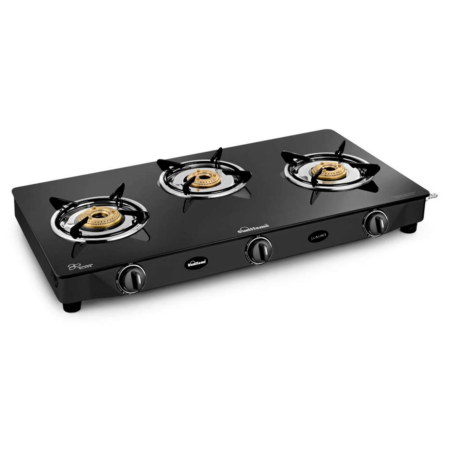 Sunflame Toughened glass Gas Stove with Stainless steel drip tray, Durable Forged Brass Burners and Sturdy Pan Support, Black, Jumbo-GT JUMBO 3B - Image 3