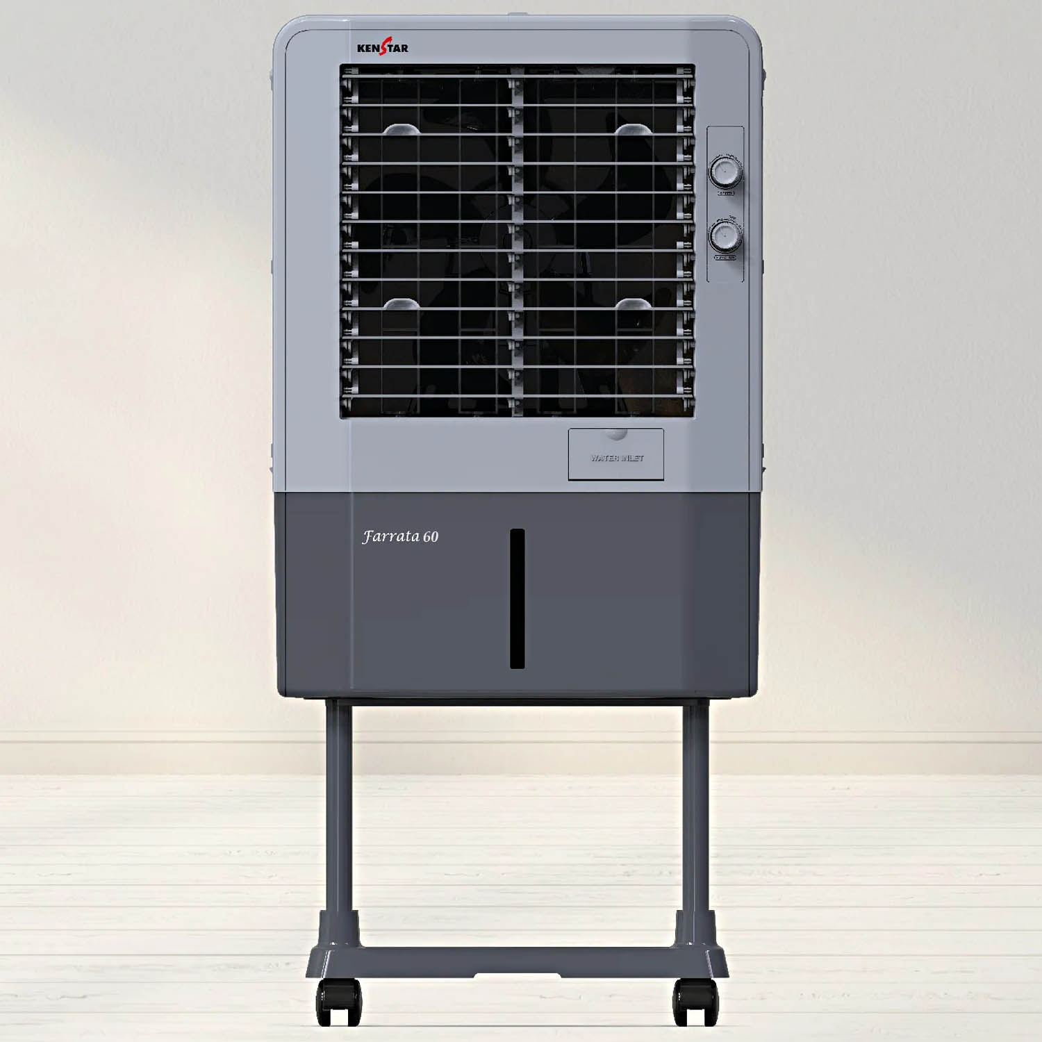 Kenstar Personal Air Cooler with Quadraflow Technology, Double Ball Bearing Motor, 3 Wood Wool Cooling Pads, Grey, Faratta-60 L - Image 1