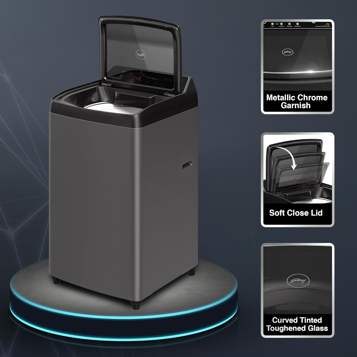 Godrej 7.5 KG Fully Automatic Top Load Machine with Zero Pressure Technology and 26 Wash Program, Black, WT EON 75 - Image 3