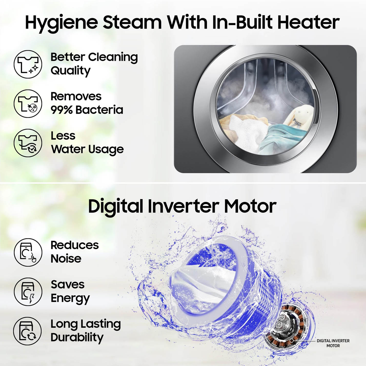 Samsung 7 KG Fully Automatic Front Load Machine with Inverter Motor, Built in Heater, 5 Star Rating and Diamond Drum, Redifined Inox, WW70R22EKOX - Image 9