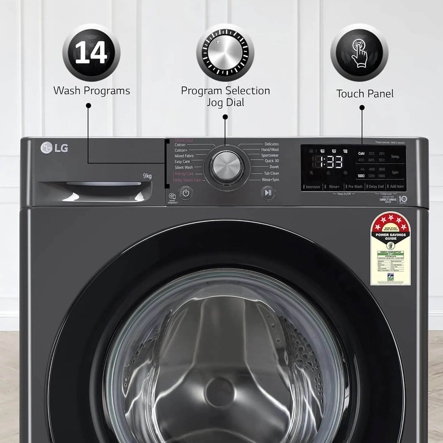 LG 9 KG 1400 RPM Fully Automatic Front Load Machine with AI Direct Drive Motor, Steam, Smart Diagnostics, Middle Black, FHV1409Z4M - Image 12