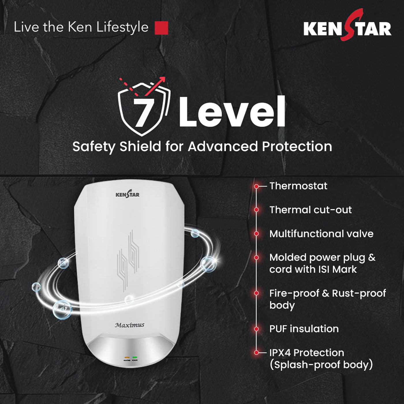 Kenstar Maximus, 5.9L Instant Vertical Water Heater, Durable Plastic Body(White) Rust & Shock Proof, Auto Cut-Off, Auto Thermostat, Red To Green LED - Image 3