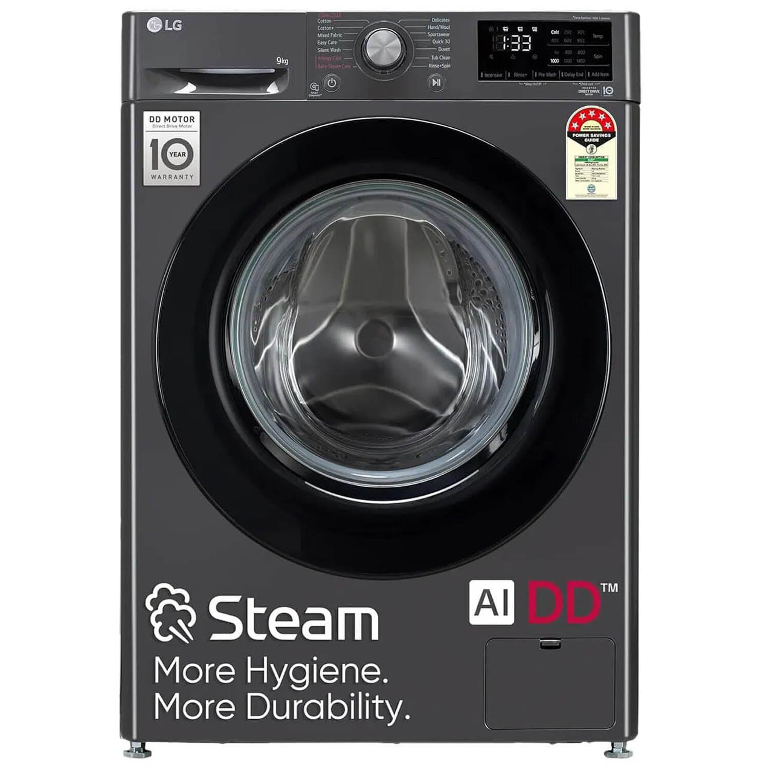 LG 9 KG 1400 RPM Fully Automatic Front Load Machine with AI Direct Drive Motor, Steam, Smart Diagnostics, Middle Black, FHV1409Z4M - Image 1