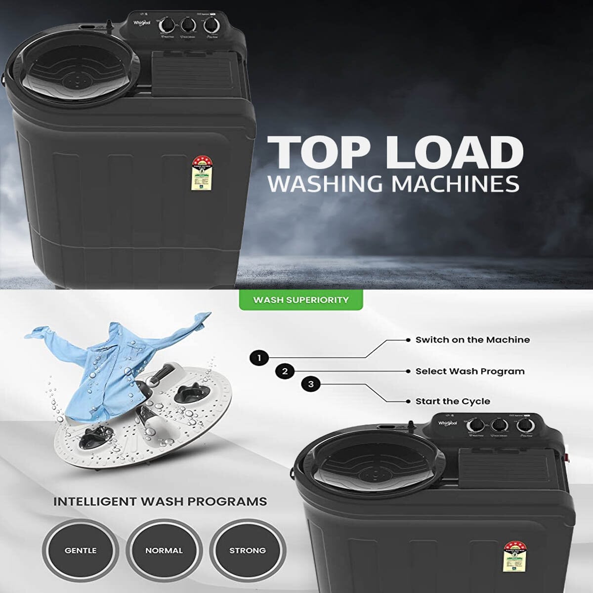 Whirlpool 7.5 KG Semi Automatic Machine with In built Scrubber and Rust and Corrosion Free Body, Grey Dazzle, Ace Super Soak Whirlpool 7.5 KG Semi Automatic Machine with In built Scrubber and Rust and Corrosion Free Body, Grey Dazzle, Ace Super Soak - Image 10