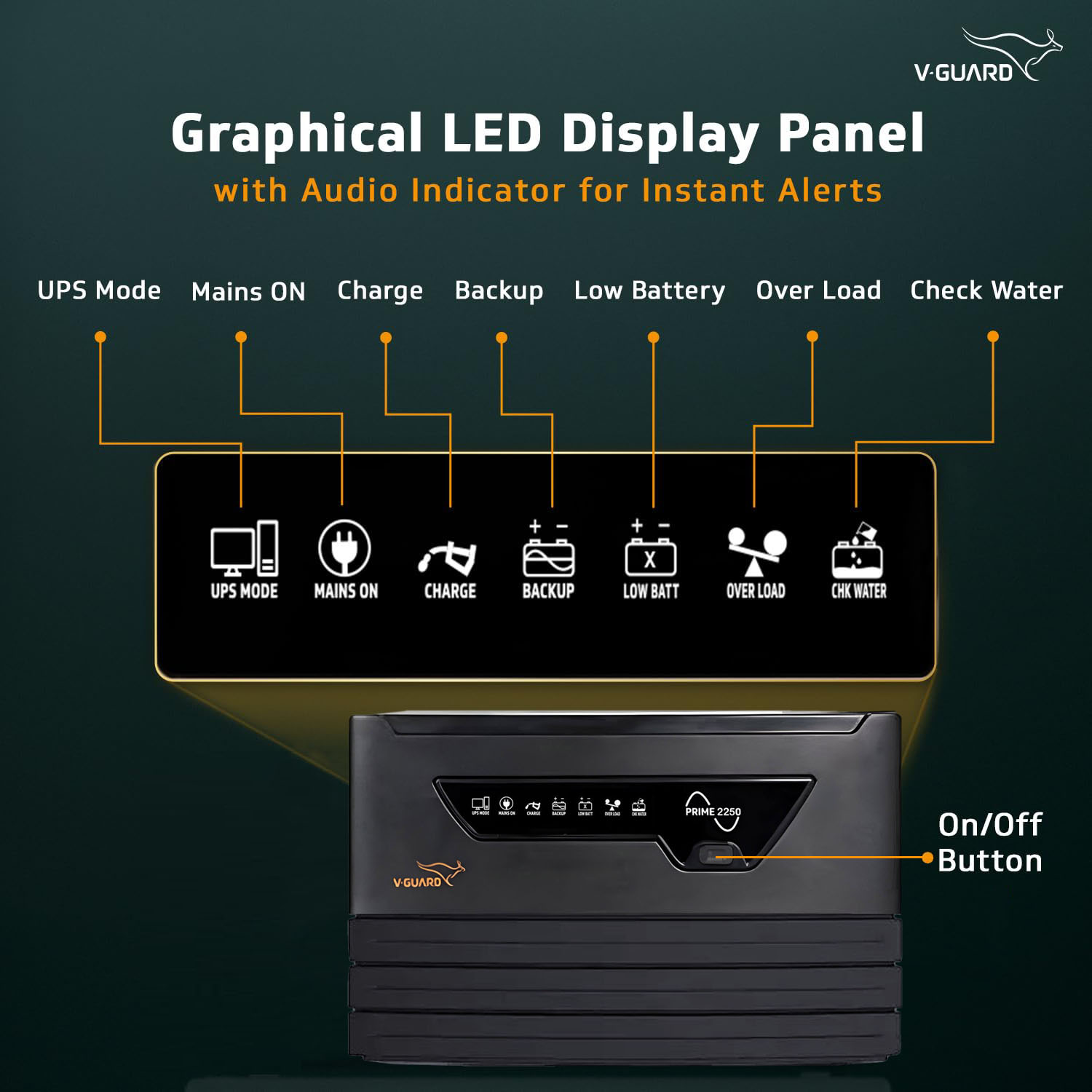 V-Guard 2000VA / 24V Pure Sine Wave Inverter for Home, Office &amp; Shop, Reliable Power Backup, LED Display, Easy Installation, Black, Prime 2250 - Image 6