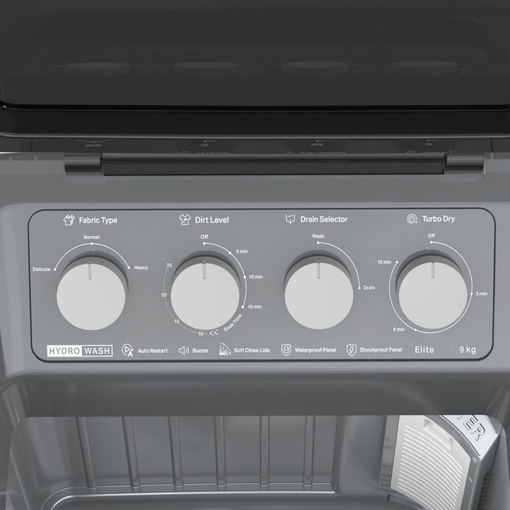 Whirlpool 9 KG Semi Automatic Machine with Soft Close Lid, 3D Wave Technology, Waterproof and Shockproof Panel, Grey, Hydro Wash Elite - Image 3