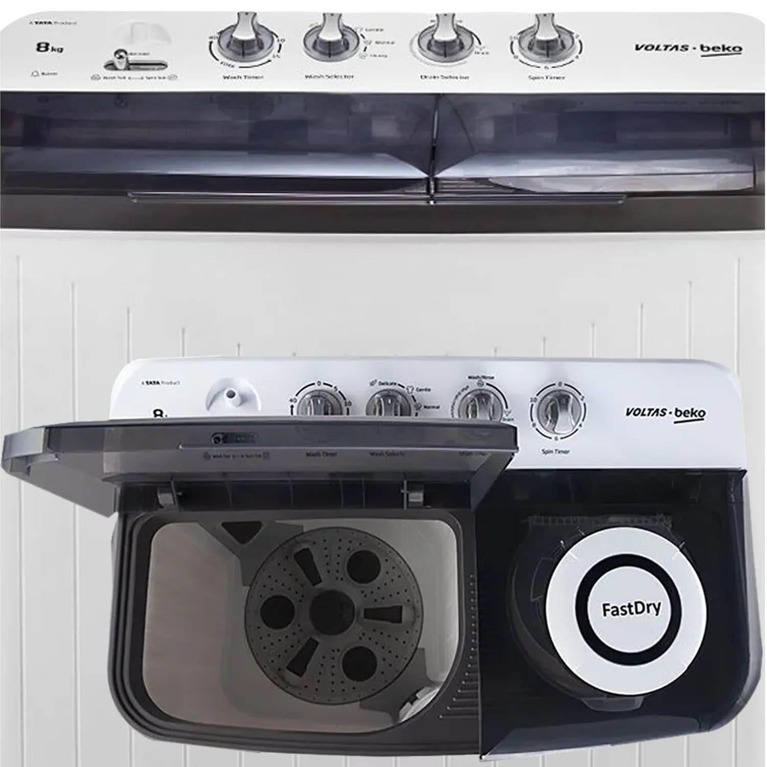 Voltas Beko 8 KG Semi Automatic Machine with IPX4 Control Panel, 5 Star Rating, Fast Dry and Double Casette Filter, Grey, WTT80DGRT - Image 4