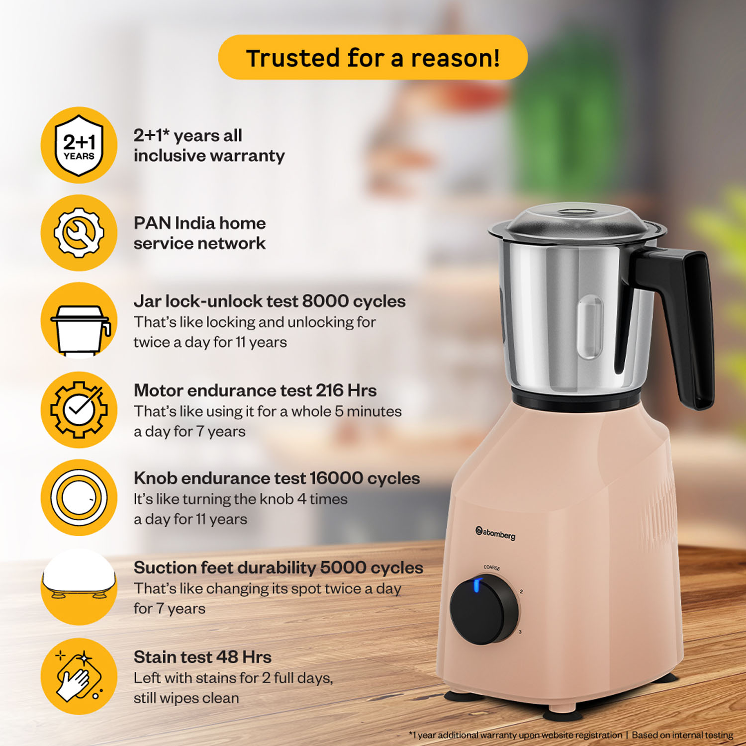 Atomberg Mixer Grinder with Coarse Mode getting Silbatta like texture, Peach Blossom, Xiana - Image 5