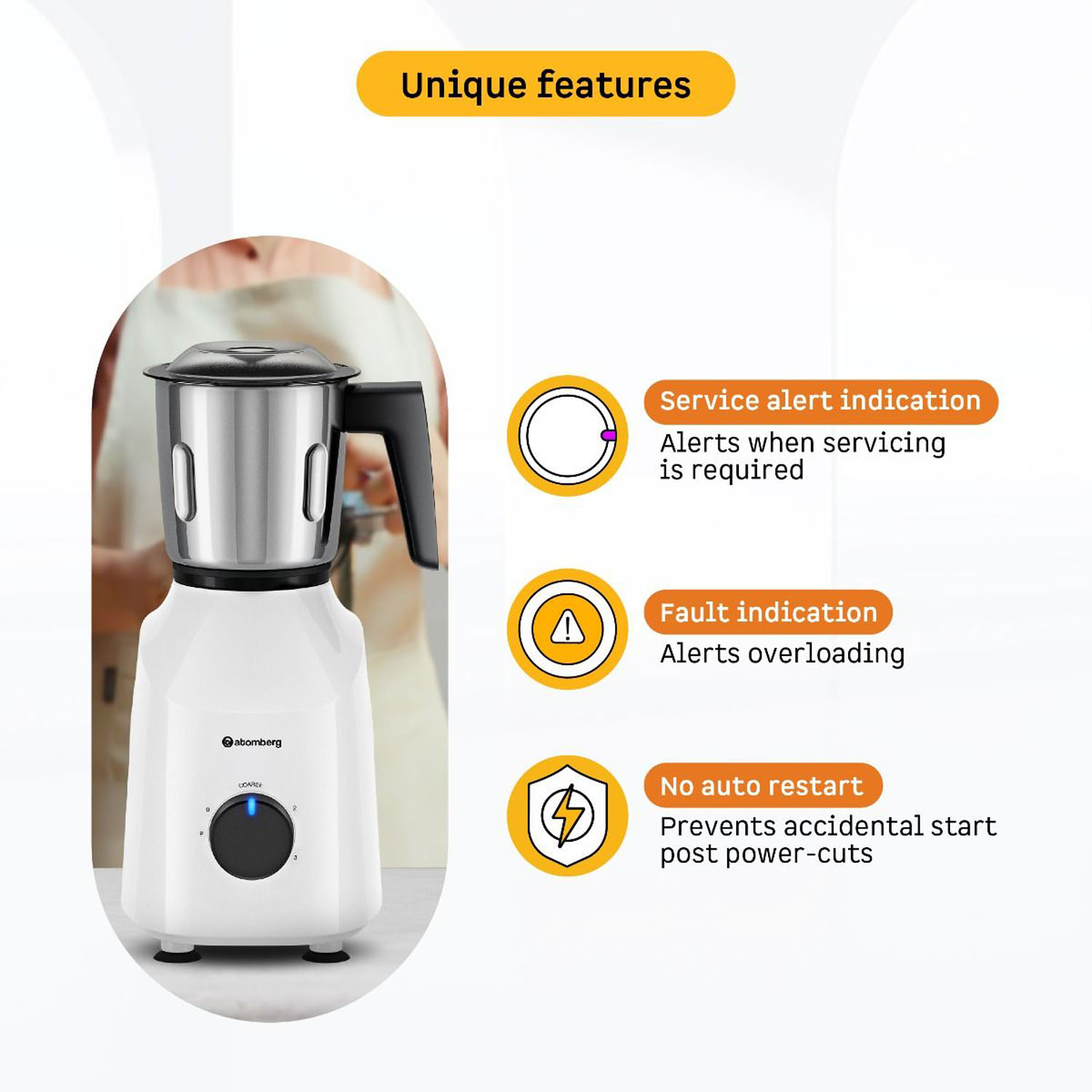 Atomberg 750 Watt Mixer Grinder with Coarse Mode Getting Silbatta Like Texture, 750W Intelligent Motor, Snow White, Xiana - Image 6