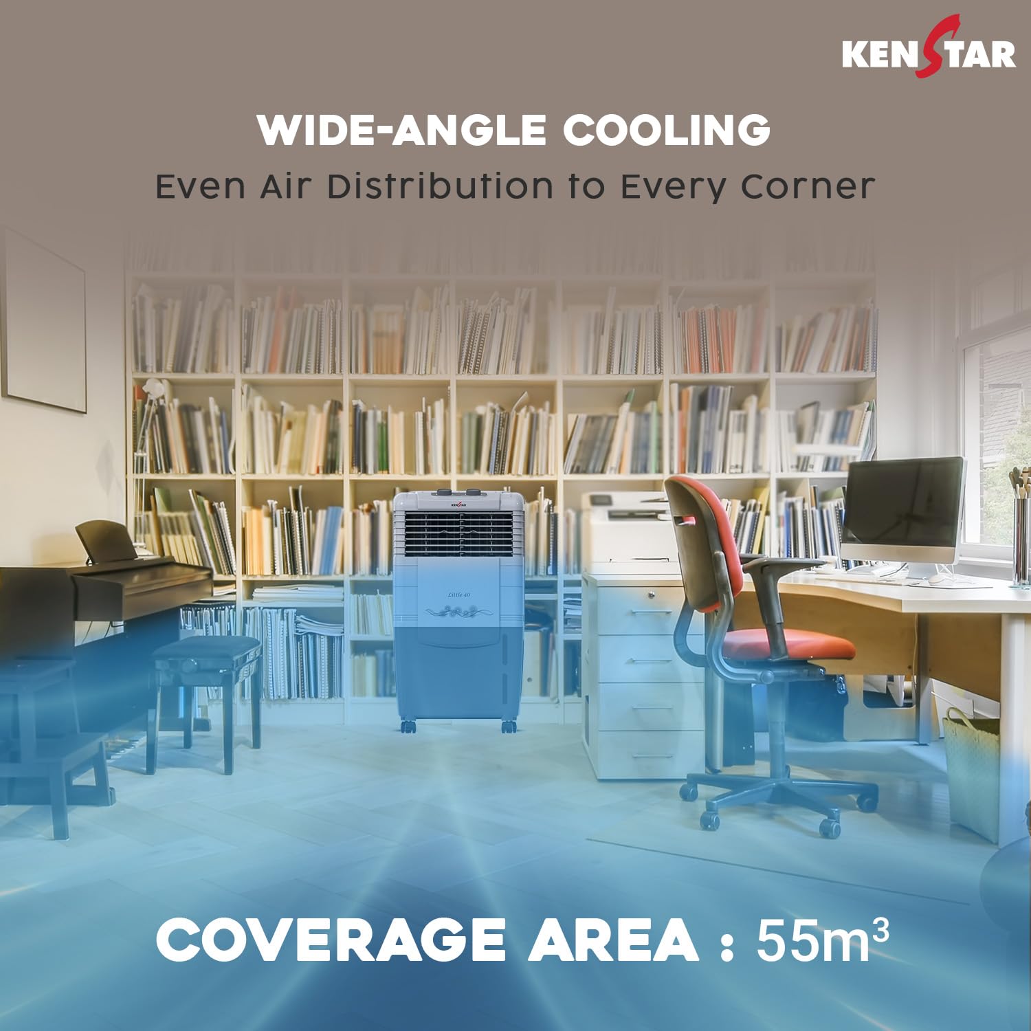 Kenstar Personal Desert Cooler with Honeycomb Cooling Pads, Collapsible Louvres, Powerful Blower and Double Ball Bearing Motor, Grey, Little-40 L - Image 8