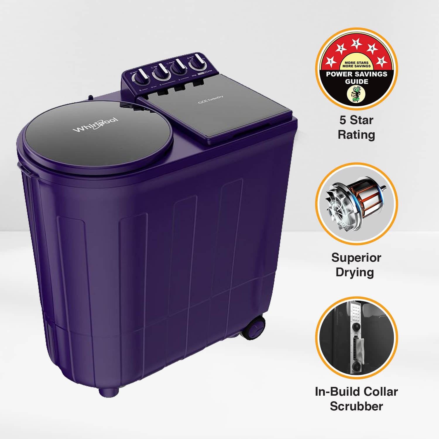 Whirlpool 8.5KG 5 Star Semi-Automatic Washing Machine with Turbo Lint Filter and Faster Drying, Ace Turbo Dry Xtraa-ACE 8.5 TRB DRY XTRAA PURPLE DZL (10YR) - Image 12