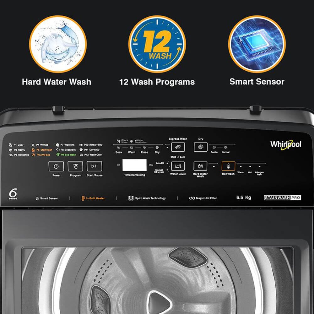 Whirlpool 7.5 KG Fully Automatic Top Load Machine with Hard Water Wash, Zero Pressure Fill and 5 Star Rating, Grey, Whitemagic Elite Plus Whirlpool 7.5 KG Fully Automatic Top Load Machine with Hard Water Wash, Zero Pressure Fill and 5 Star Rating, Grey, Whitemagic Elite Plus - Image 7