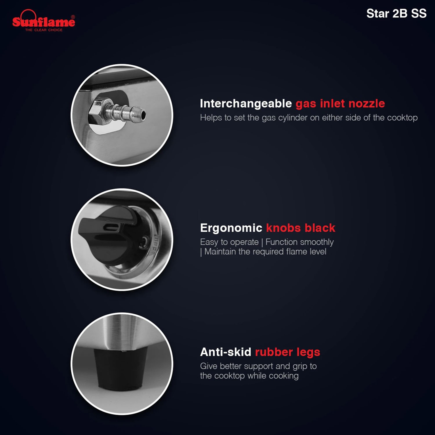 Sunflame Free-standing Cooktop STAR 2B SS - Image 4