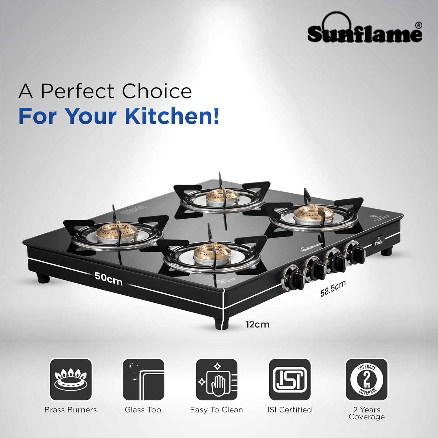Sunflame Toughened glass Gas Stove with Stainless steel drip tray, Durable Forged Brass Burners and Sturdy Pan Support, Black, Jumbo-GT JUMBO 4B - Image 7