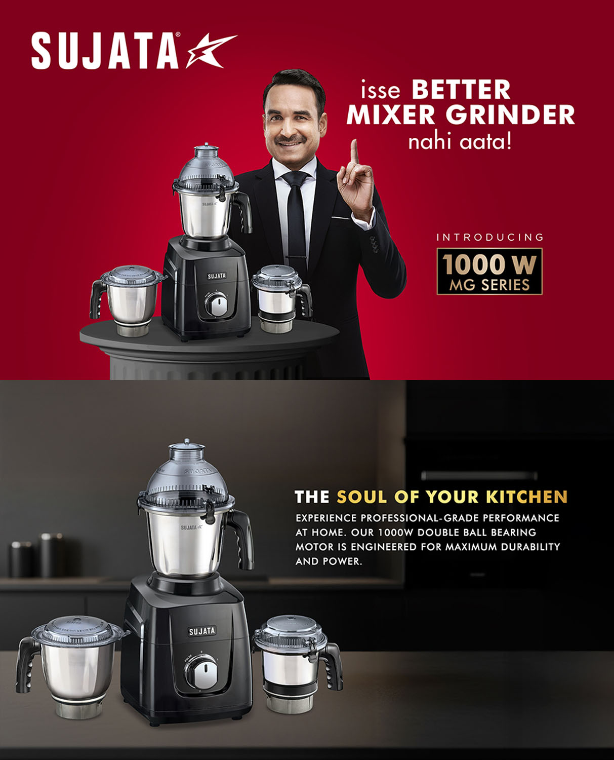 Sujata 1000 Watt, 3 Jars Mixer Grinder with Pulse Action, Unbreakable Handle & Coconut Milk Extractor, MG-02 - Image 11