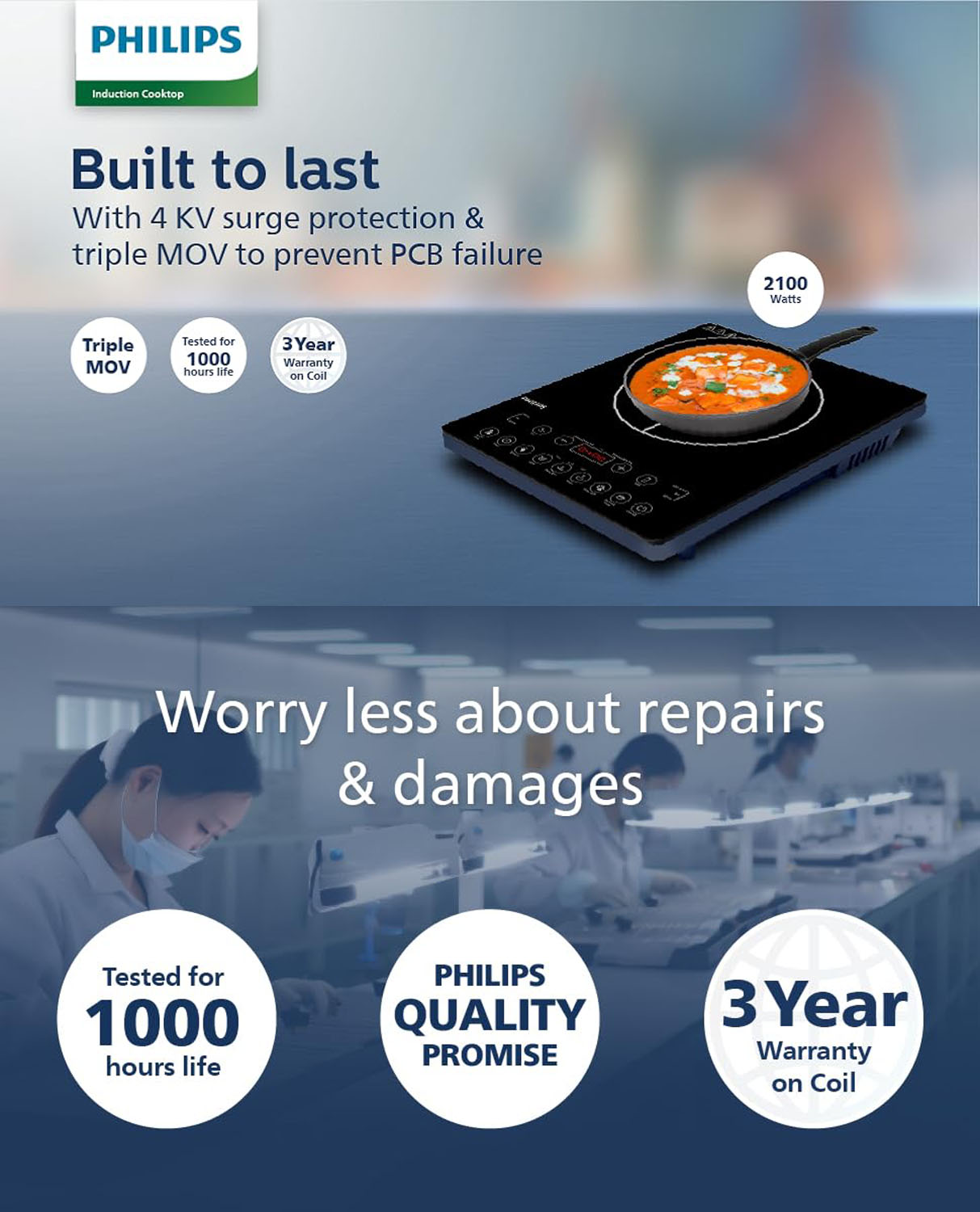 Philips 2100 Watt Induction Cooktop with 8 Power Levels, Black, HD4929/01 - Image 7