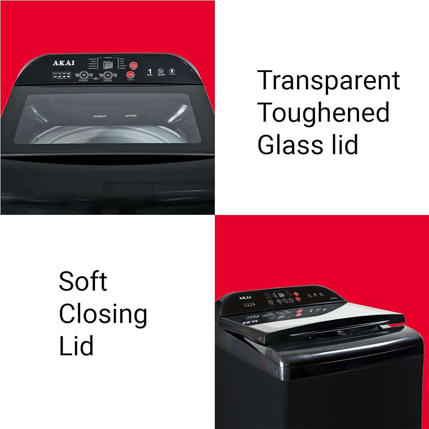 Akai Fully Automatic Top-load Machine with Built-in heater, One Touch Spin Function, Magic Filter with Waterfall and Rust Proof Body, Midnight Black, AFT-90DBG-H - Image 7