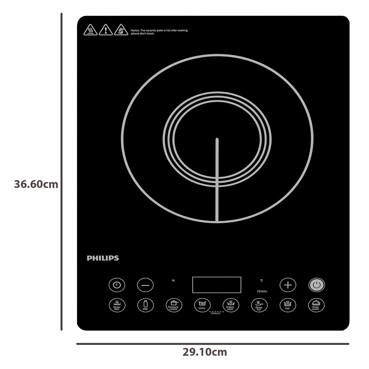 Philips 2100 Watt Induction Cooktop with 8 Power Levels, Black, HD4929/01 - Image 8