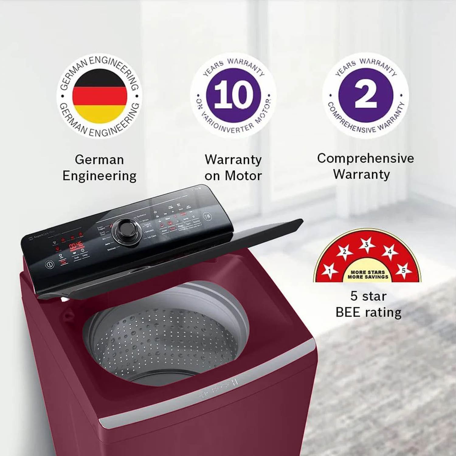 Bosch 10 KG Fully Automatic Topload Washing Machine, Maroon, WOI104MOIN - Image 9