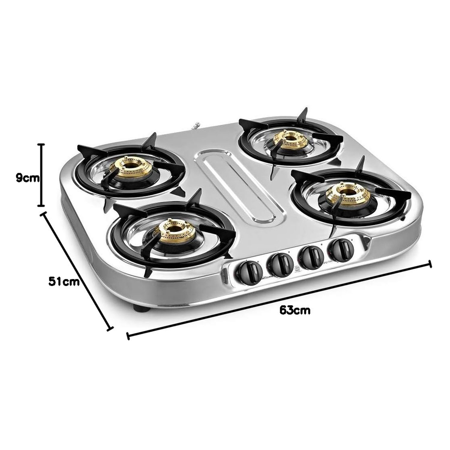 Sunflame Cooktop with Brass Burners, Removable Drip Tray and ISI Certification, LPG Stove Spectra DX, Steel-SPECTRA 4B DX-4 Brass Burner - Image 11