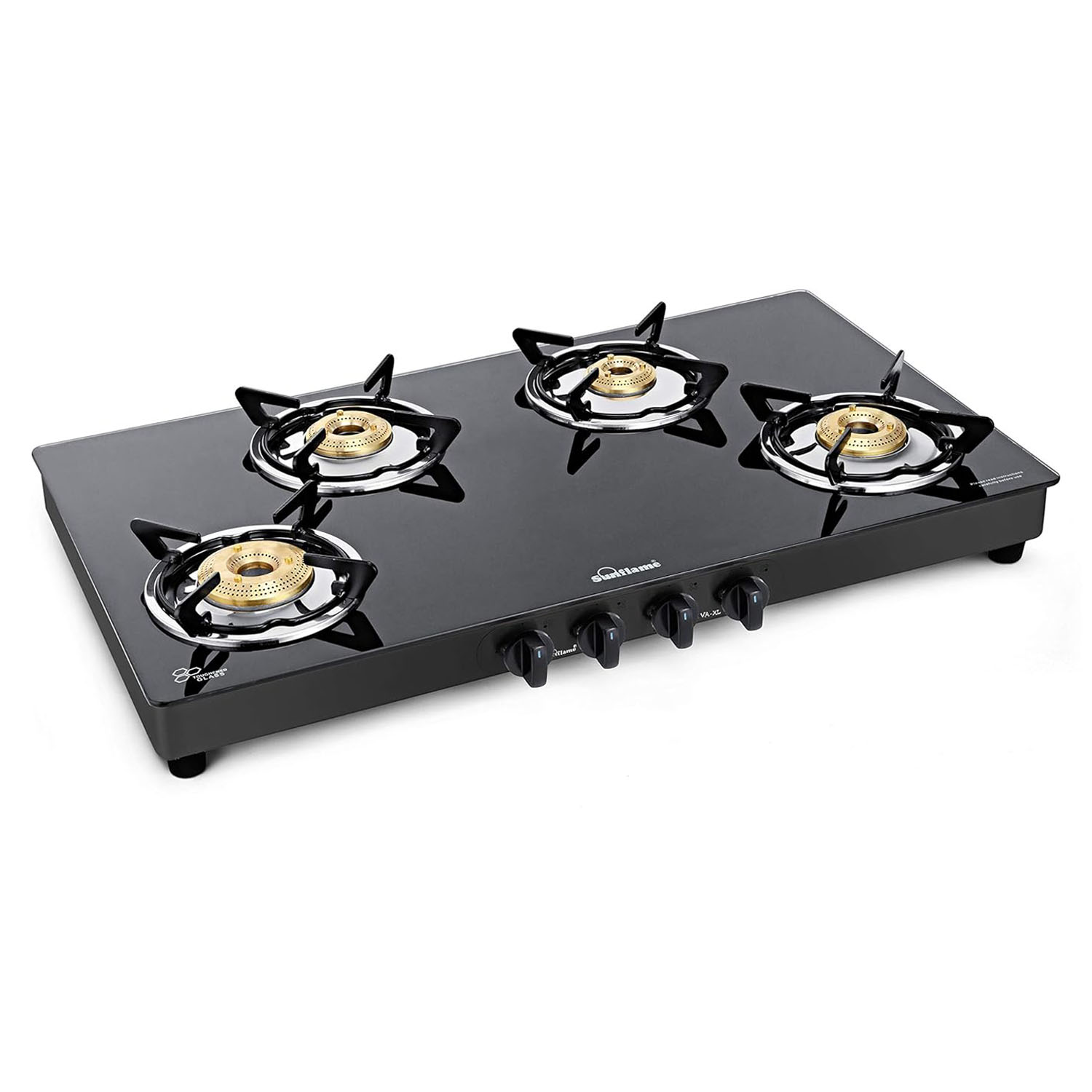 Sunflame Cooktop with 8MM Toughened Glass, Brass Burners and Black Powder Coated Galvanized Steel, LPG Stove Prime XL, Silver-PRIME 4B XL BK-4 Brass Burner - Image 2