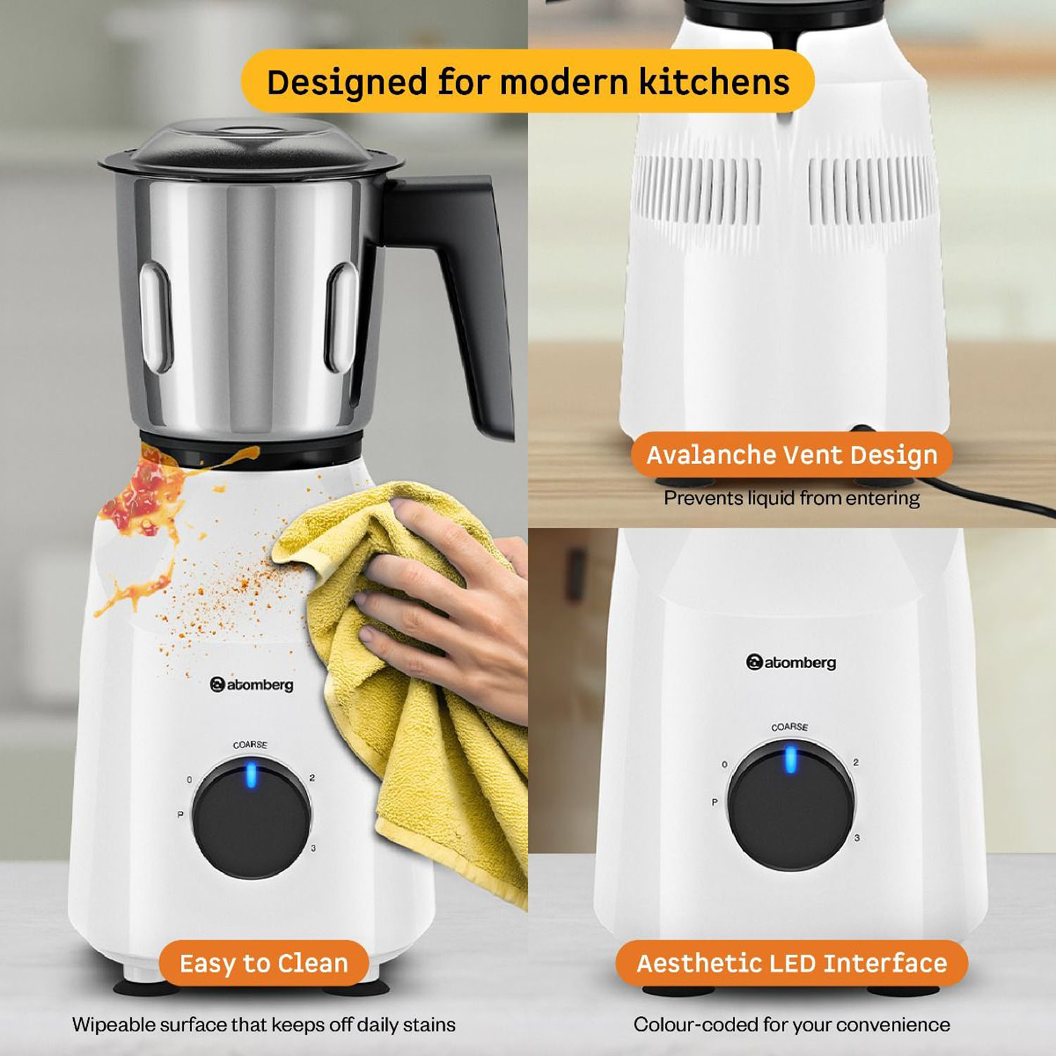Atomberg 750 Watt Mixer Grinder with Coarse Mode Getting Silbatta Like Texture, 750W Intelligent Motor, Snow White, Xiana - Image 5