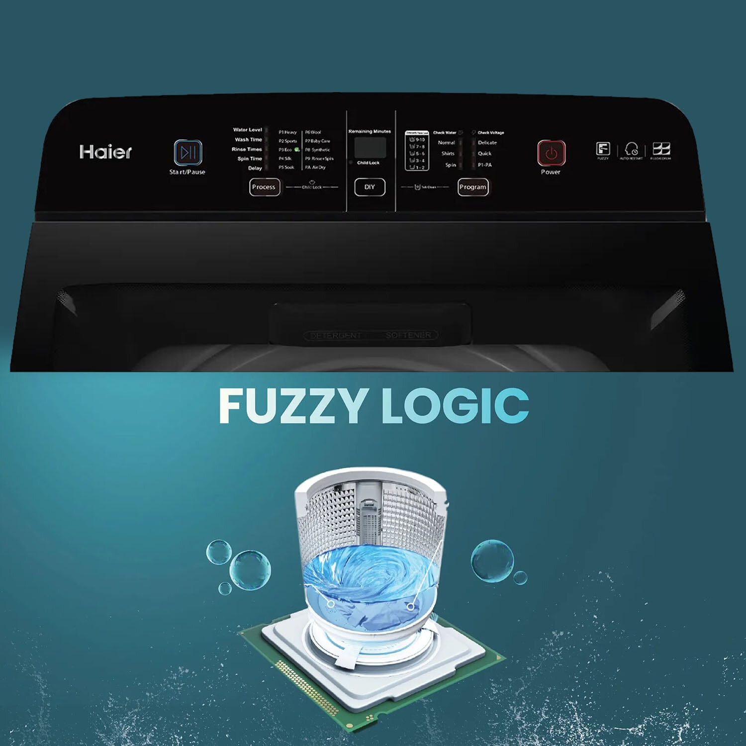 Haier 7 KG Fully Automatic Top Load Machine with Back Panel, Built-in Heater and Oceanus Wave Drum and Storm Pulsator, Dark Jade Silver, HWM70-678ES8 - Image 7