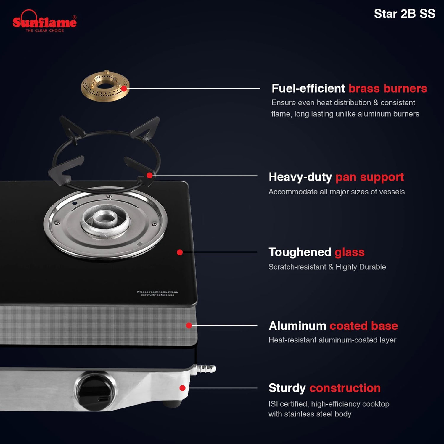 Sunflame Free-standing Cooktop STAR 2B SS - Image 7