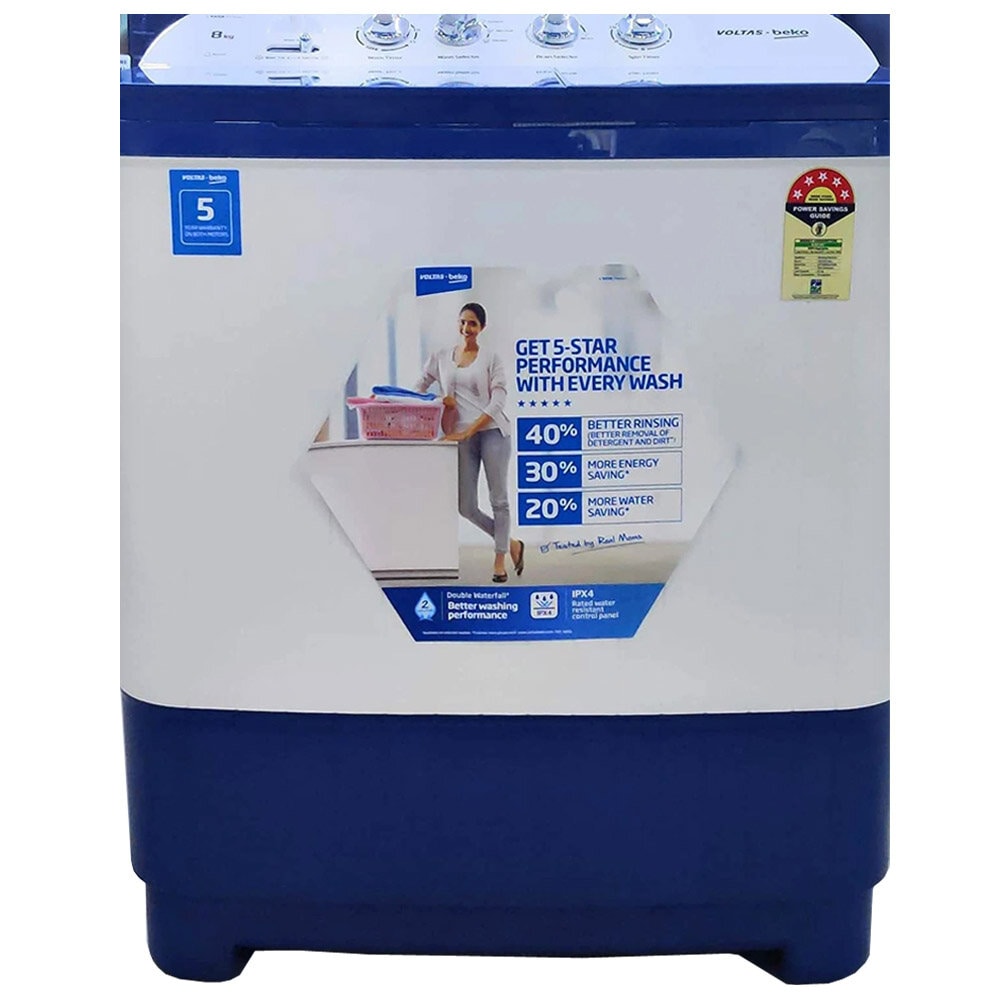 Voltas Beko 8 KG Semi Automatic Machine with Cascade Waterfall System and IPX4 Control, Blue, WTT80DBLG - Image 2