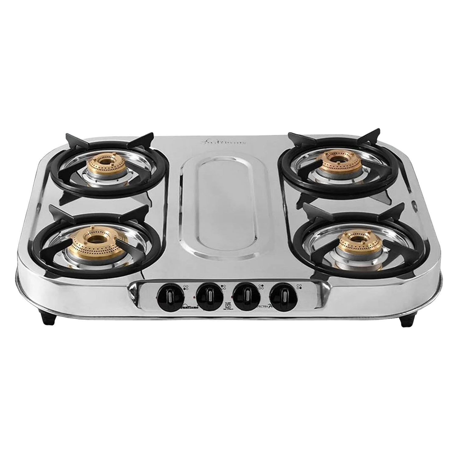 Sunflame Cooktop with Brass Burners, Removable Drip Tray and ISI Certification, LPG Stove Spectra DX, Steel-SPECTRA 4B DX-4 Brass Burner - Image 1