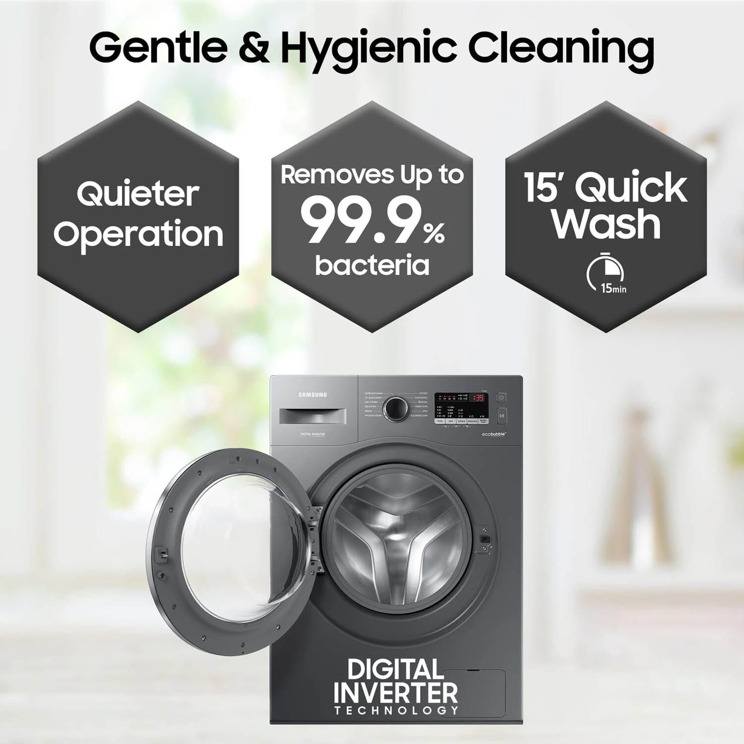 Samsung 7 KG Fully Automatic Front Load Machine with Inverter Motor, Built in Heater, 5 Star Rating and Diamond Drum, Redifined Inox, WW70R22EKOX - Image 8